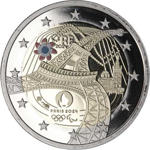Frankreich-2 Euro-2024-PP-Eiffelturm-mit Farbe-Etui