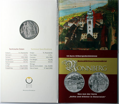 Österreich-10-Euro-2006-Silber-Hgh-Nonnberg-Folder