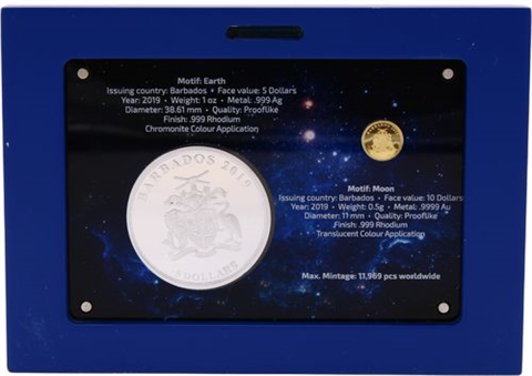 Barbados-5Dollar Gold+10DollarSilber-2019-Pl-Mondl-Etui