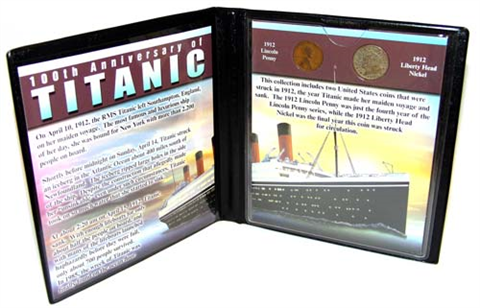 USA-Lincoln-Penny-&-Liberty-Head-Nickel-1912---Titanic-Gedenkset-im-Folder