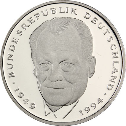 Deutschland  2 Deutsche Mark Münzen Jahrgang  2000 Willy Brandt, Ludwig Erhard, Frank J. Strauss