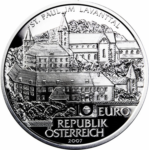 Österreich-10-Euro-2007-Silber-PP-St-Paul-im-Lavanttal-Etui