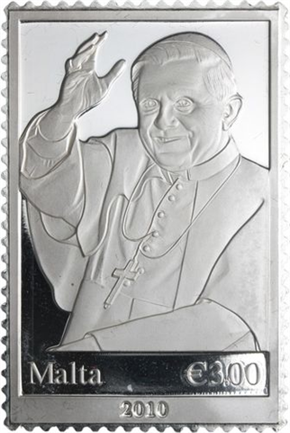 Malta-3 Euro-2010-AGpp-Papst Benedikt Briefmarke-RS