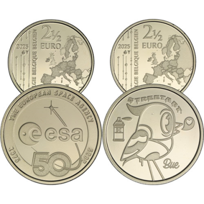 Belgien-2-x-2,5-Euro-2025---Street-Art-Bue-&-50-Jahre-ESA---Messingmünzen