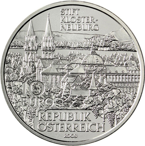Österreich-10-Euro-2008-Silber-bfr-Klosterneuburg-RS
