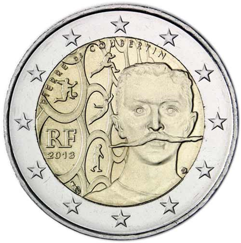 Frankreich-2Euro-2013-bfr-Baron-de-Coubertin-RS