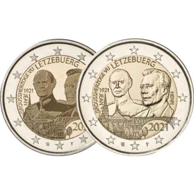 Luxemburg-2-x-2-Euro-2021-bfr-Geburtstag-Jean-Henri-Foto--und-Reliefprägung