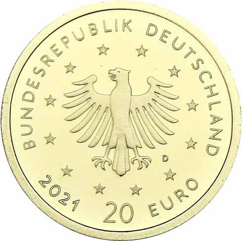 Goldmünze Deutschland 20 Euro 2021 Schwarzspecht Mzz. D