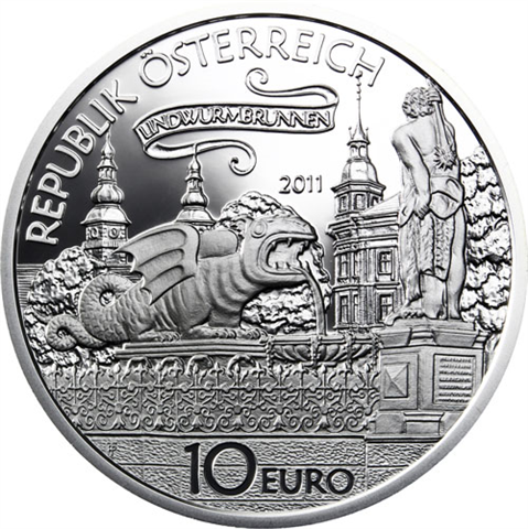 Österreich-10-Euro-2011-Silber-PP-Der-Lindwurm-in-Klagenfurt-Etui