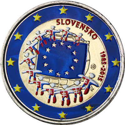 Slowakei-2-Euro-2015-bfr,-30-Jahre-Europaflagge-in-Farbe