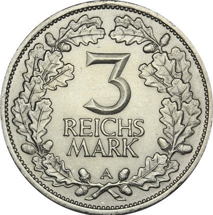 J.321  Weimar   3  Reichsmark   1925 Rheinlande  Sonderpreis