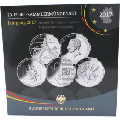 Deutschland-5x20 Euro-2017-AGpp-Komplett Set-Folder
