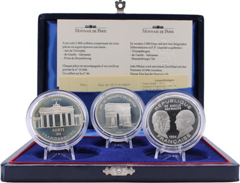 Frankreich-3x100Francs-1993-1994-AGpp-Monumente-Etui