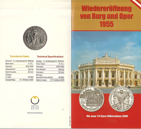 Österreich-10-Euro-2005-HGH-Wiedereröffnung-Burg-Oper-Folder