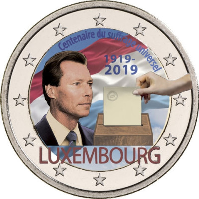 Luxemburg 2 Euro Sondermünze 2019 bfr. 100 Jahre Allgemeines Wahlrecht veredelt mit Farbmotiv 