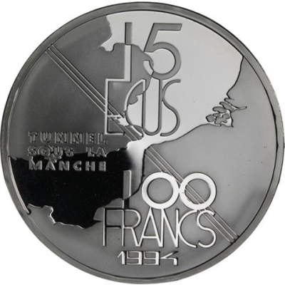 Frankreich-100 Francs 15 Ecus-1994-AGpp-Kanaltunnel-VS