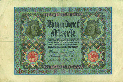 Banknote nach Rosenberg Nr. 67 100 Mark 1920 