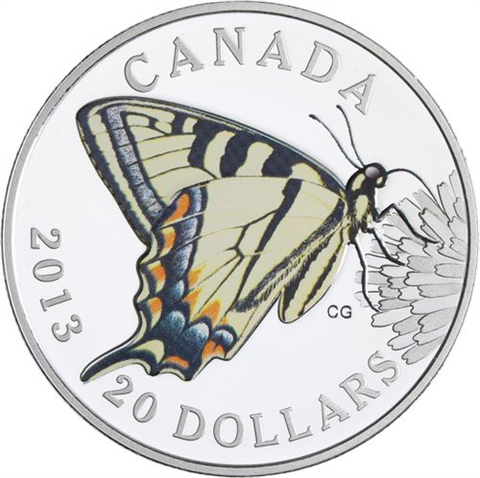Kanada-20 Dollar-2013-AGpp-Tiger Schmetterling-Farbe-RS