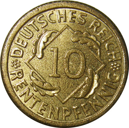 Deutsches Reichs Geld J.309 10 Rentenpfennig 1923 - 1924