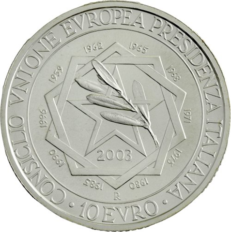 Italien-10Euro-2003-AGstgl-EURatspräsitentschaft-Etui