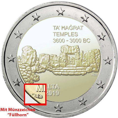 2 Euro Sondermünze Malta 2019  Ta’ Hagrat - Serie Prähistorische Stätten Maltas