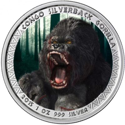 Kongo 5000 Francs Muenze 2015 Stgl. Silberrücken Gorilla Farbe