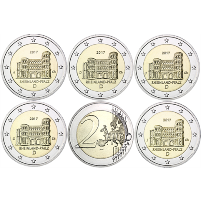 Deutschland-2Euro-2017bfr-PortaNigra-Münzzeichen-ADFGJ-RSVS