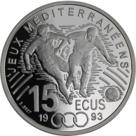 Frankreich-100 Francs 15 Ecus-1993-AGpp-Zwei Fussballspieler-RS
