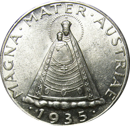 Oesterreich 5 Schilling Silber  1934/35  Madonna von Mariazell 