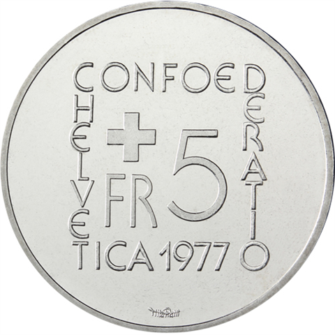 Schweiz-5Franken-1977-bfr-Pestalozzi-RS