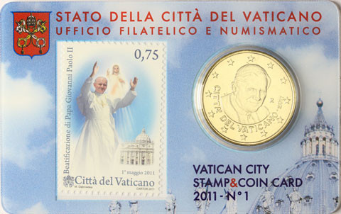 Vatikan 50 Cent 2011 stgl. Papst Benedikt XVI. Coincard Nr.1 