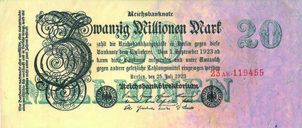 Banknoten der Inflation 20 Millionen Mark 