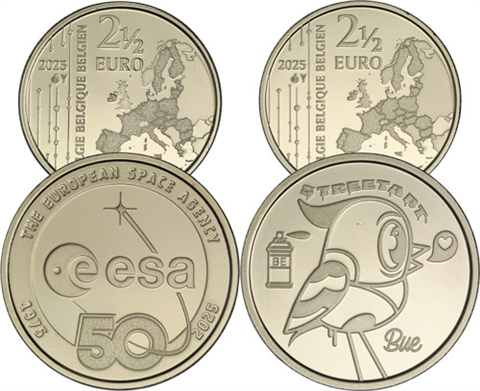 Belgien-2-x-2,5-Euro-2025---Street-Art-Bue-&-50-Jahre-ESA---Messingmünzen