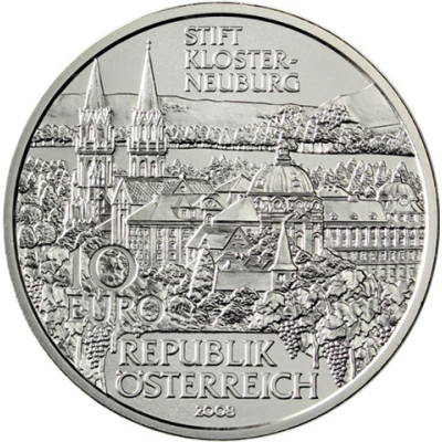 Österreich-10-Euro-2008-Silber-bfr-Klosterneuburg-RS