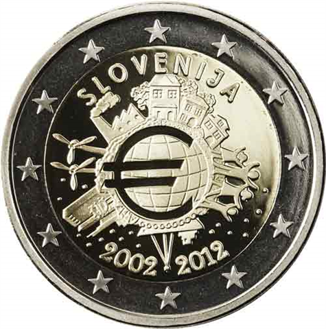 Slowenien-2-Euro-2012-PP-10-Jahre-Bargeld-I