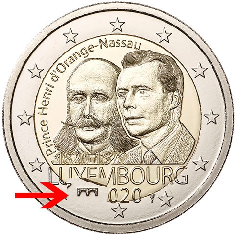 Luxemburg 2 Euro 2020 Stgl. 200. Geb. Henri von Oranien-Nassau Mzz.St. Servatius Brücke