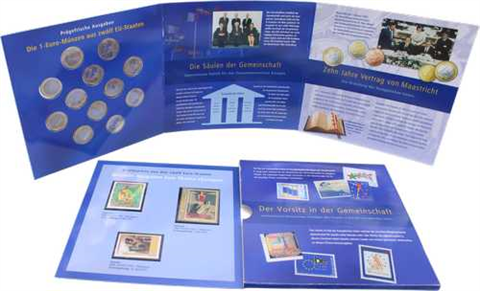 Mix-12x1 Euro+ Briefmarken-2003-Stgl-Kursmünzen-Folder RS