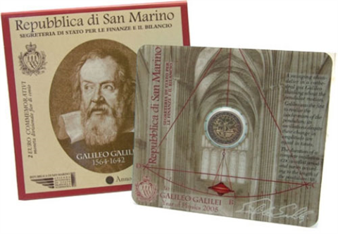 San-Marino-2-Euro-2005-Physik-Galileo-Folder