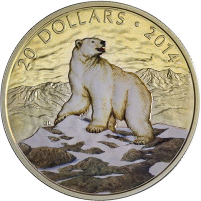 Kanada-20 Dollar-2014-AG-Polar Bear-Farbe-RS