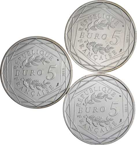 Frankreich-3x5 Euro-2013-AGstgl-Brüderlichkeit,Gleichheit,Freiheit-RS