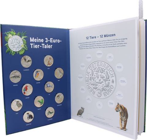 Österreich-12x3 Euro-2016-2019-Tiertaler-Buch