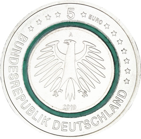 Neue 5 Euro Sondermünze 2019  Gemäßigte Zone Polymering Grün Feldhase