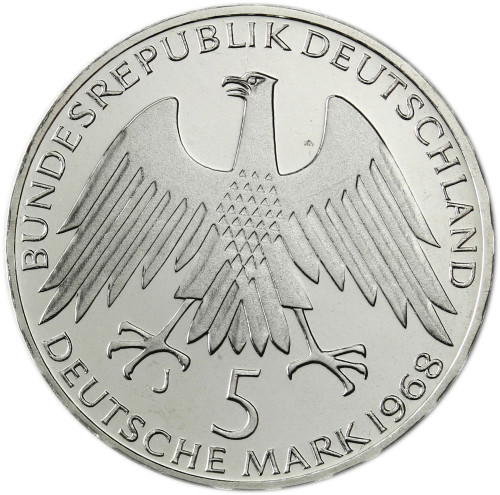 Deutschland 5 DM Silber 1968 Stgl. Friedrich Wilhelm Raiffeisen