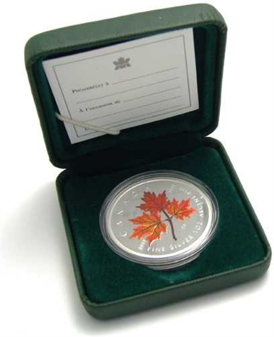 Kanada-5Dollars-1ozAg-2001-MapleLeaf-in-Farbe-Etui