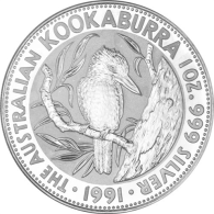 Australien-1-Unze-Silber-1991---1-Dollar-Kookaburra-RS