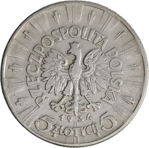Polen-5 Zloty-1934-AG-Jozef Klemens Pilsulski-RS