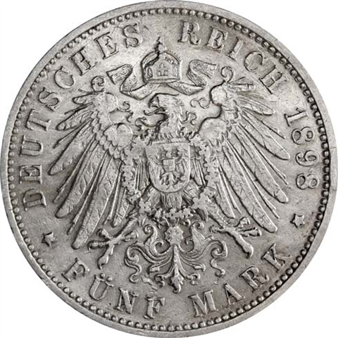 Jäger 176 Württemberg 5 Mark 1892 - 1913 Sehr Schön König Wilhelm II I