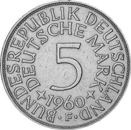 5 DM Umlaufmünzen 1960 Mzz. F - Silberadler Heiermann 
