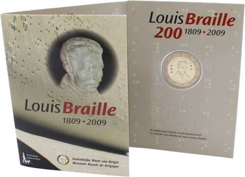 Belgien-2 Euro-2009-bfr-Louis Braille-Coincard