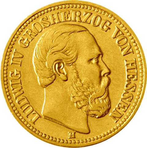 Reichsgoldmünzen Hessen Ludwig J. 219  10 Mark 1878-1888 Gold Ludwig IV. sammeln 